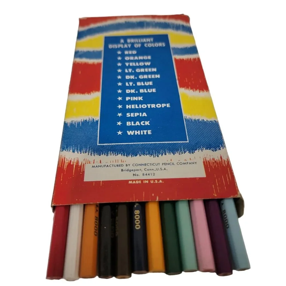 Conncolor Vintage New Unsharpened 12 Assorted Wood Crayon Pencils Made USA